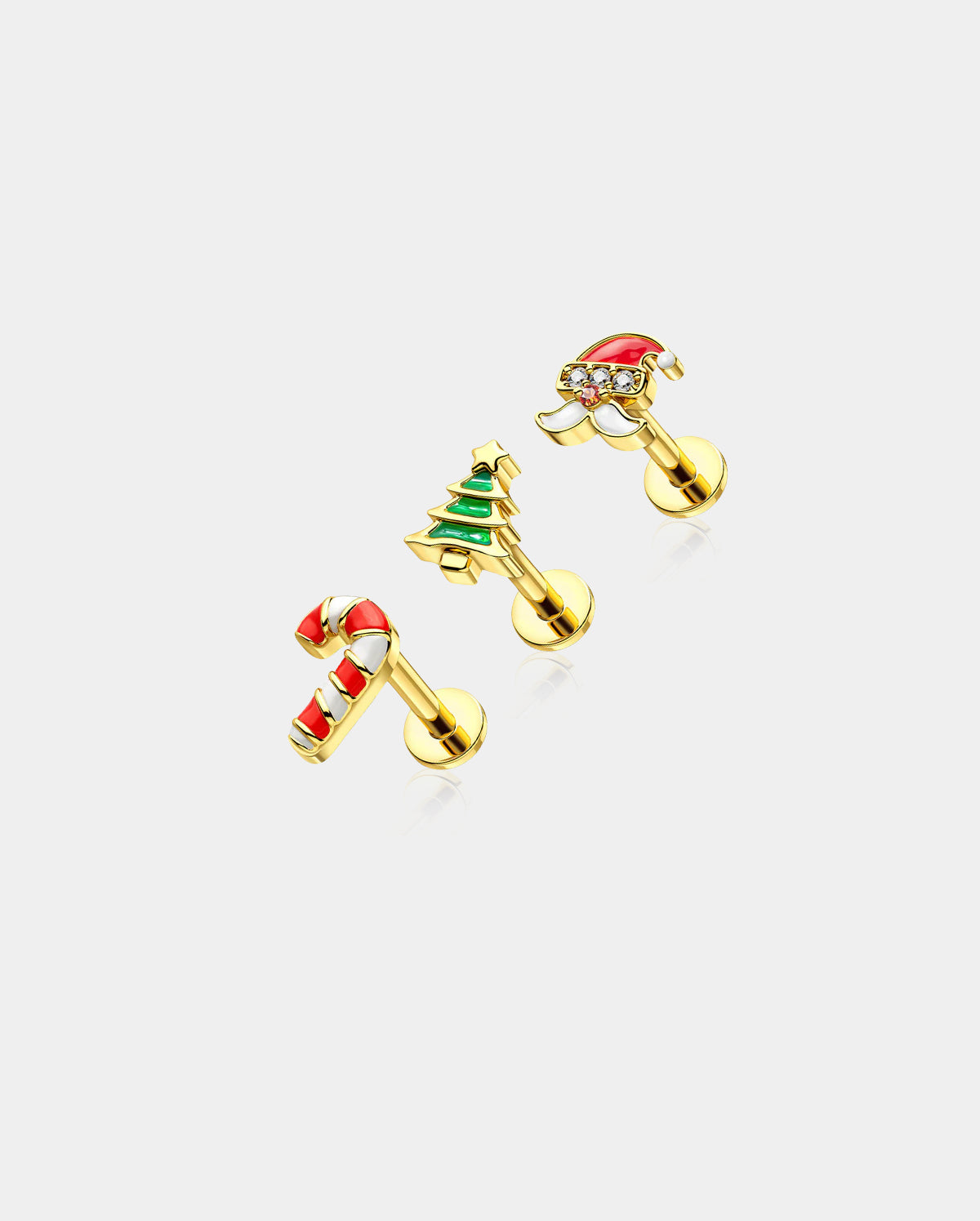 internally threaded christmas cartilage earrings