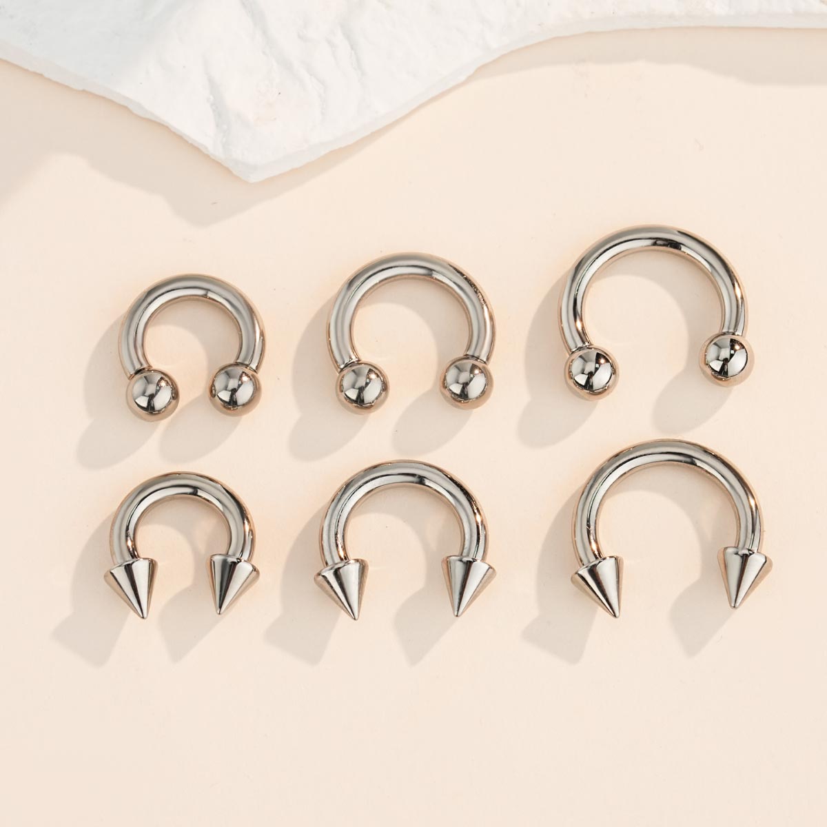 12G Titanium Spike/Ball Ends Internally Threaded Streching Piercing Horseshoe Circular Barbell
