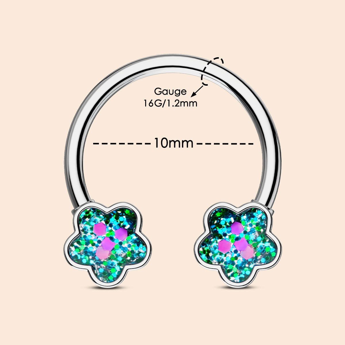 16g glitter flower septum ring