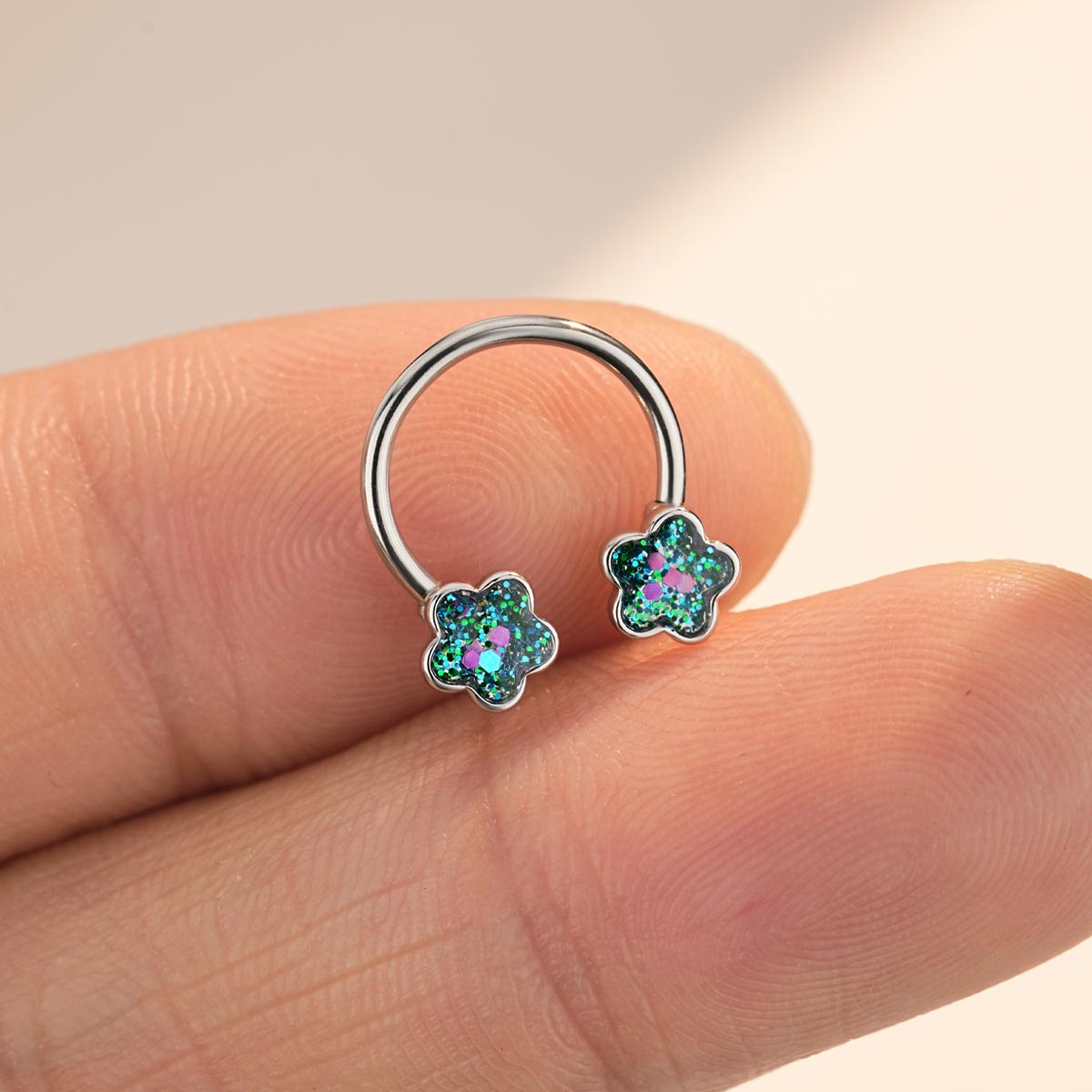 Glitter Flower Horseshoe Septum Ring