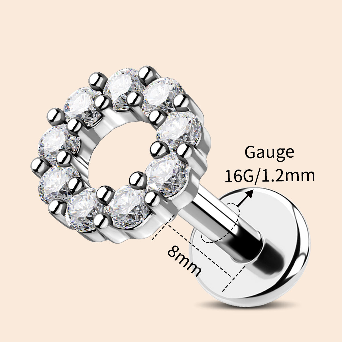 Clear CZ Top Internally Threaded Helix Stud