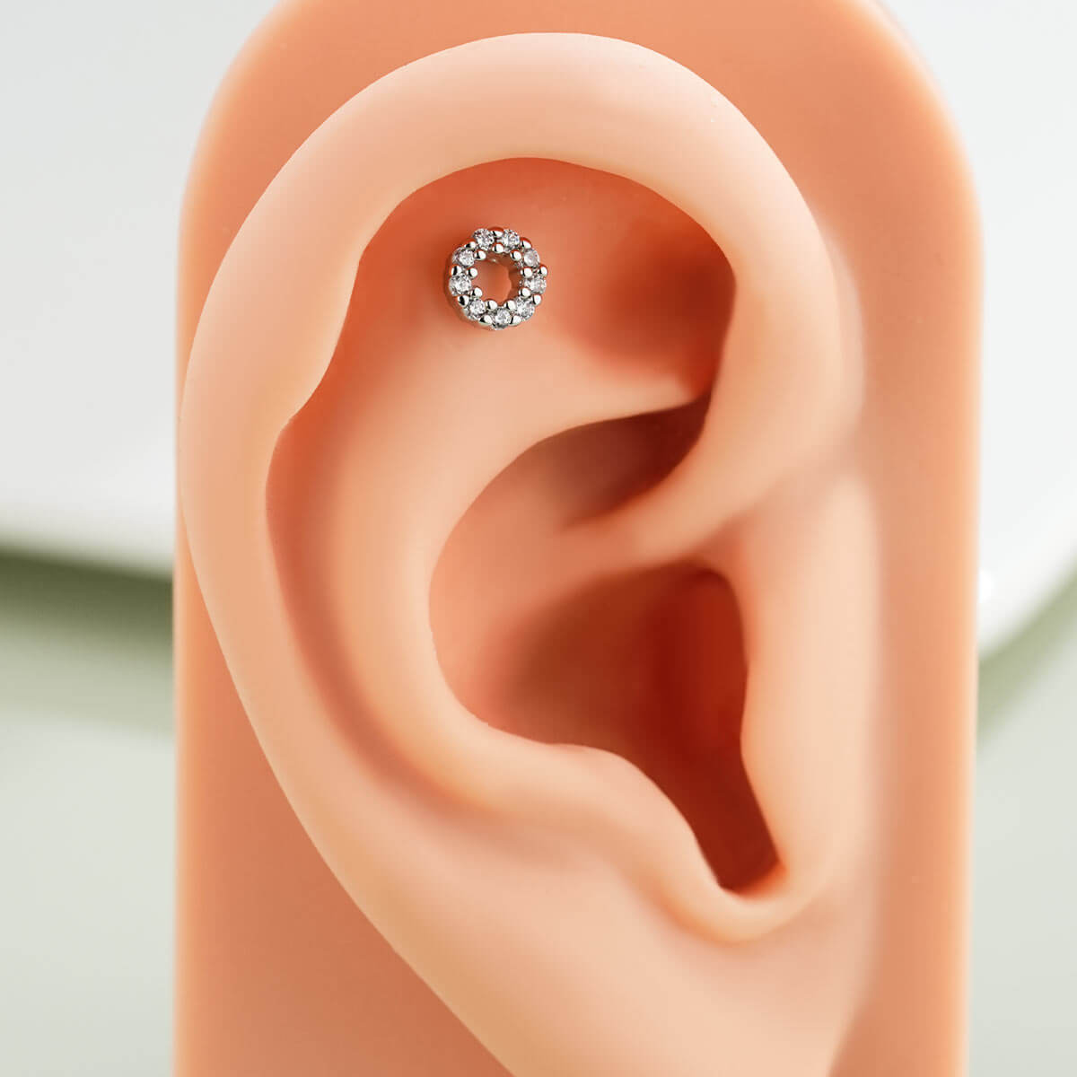 Clear CZ Top Internally Threaded Helix Stud