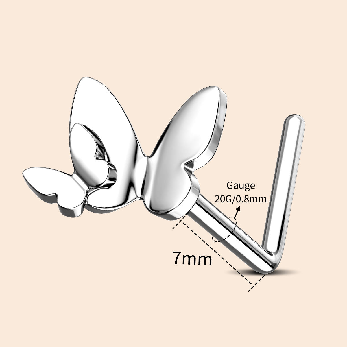 20g 7mm butterfly nose stud
