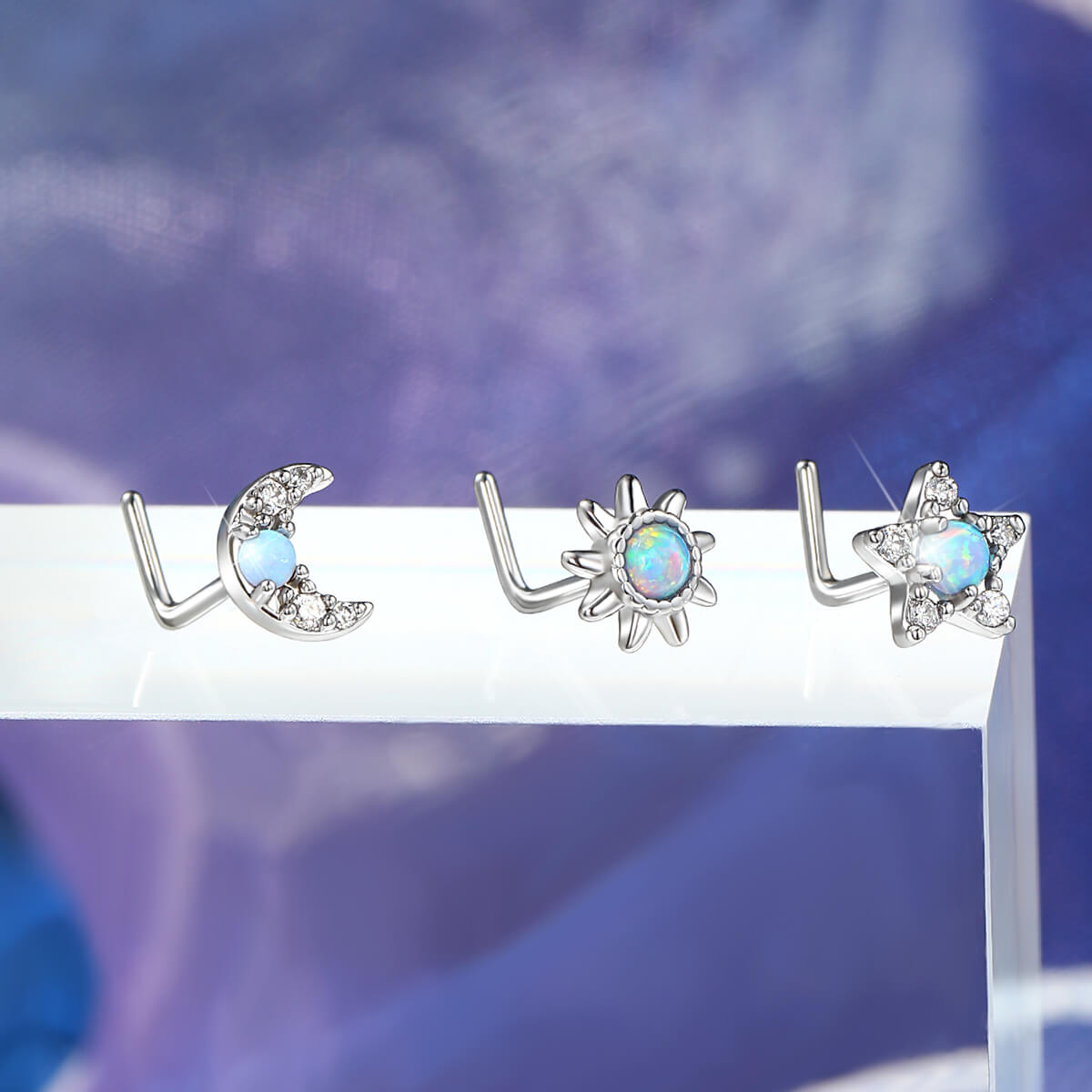 L shaped turquoise nose studs