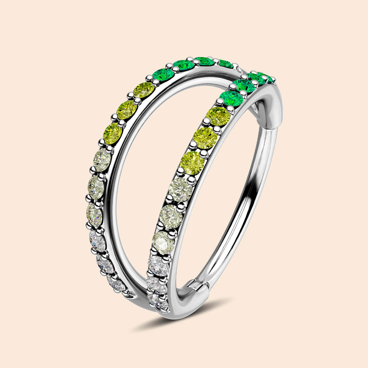 gradient green double hoop nose ring