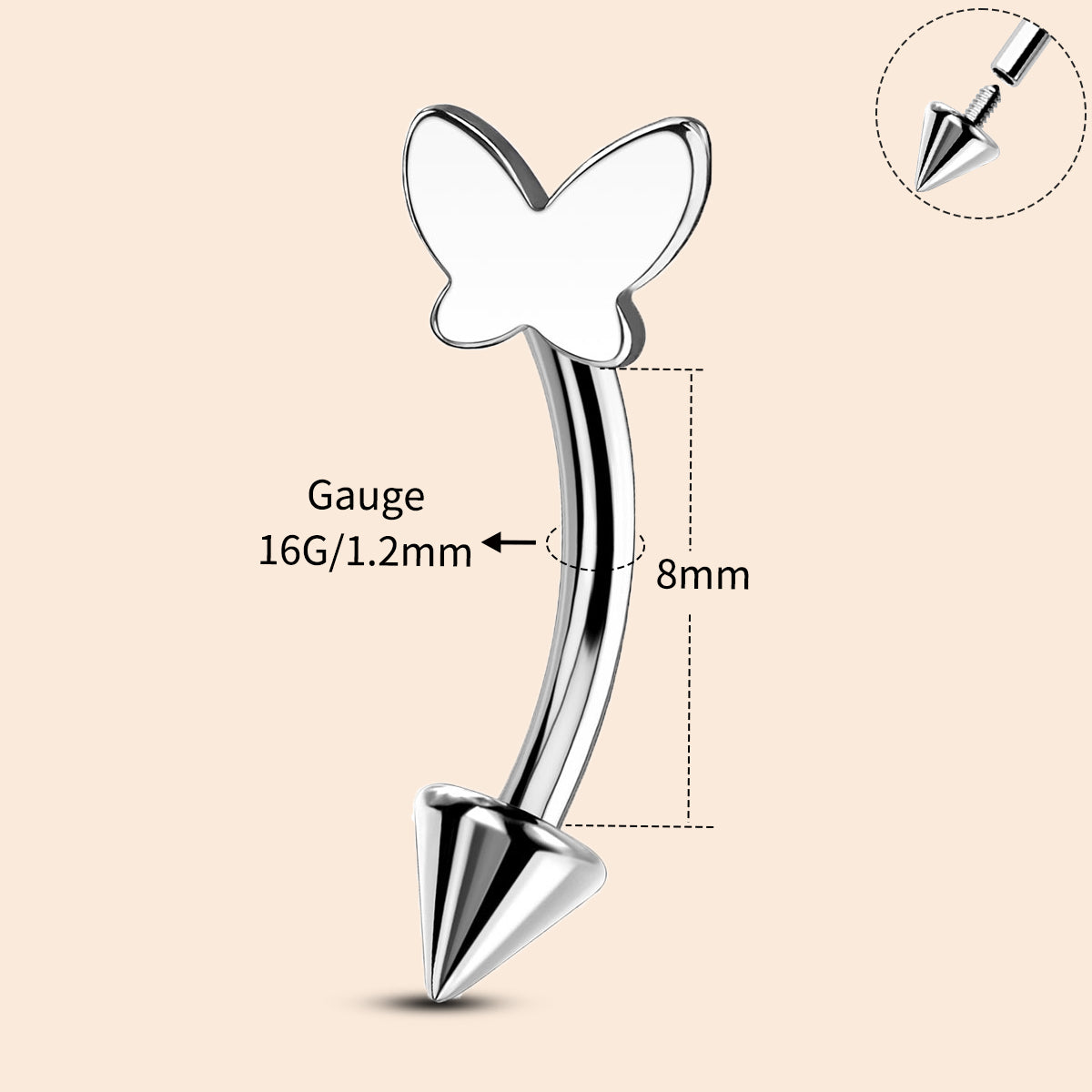 8mm butterfly eyebrow ring