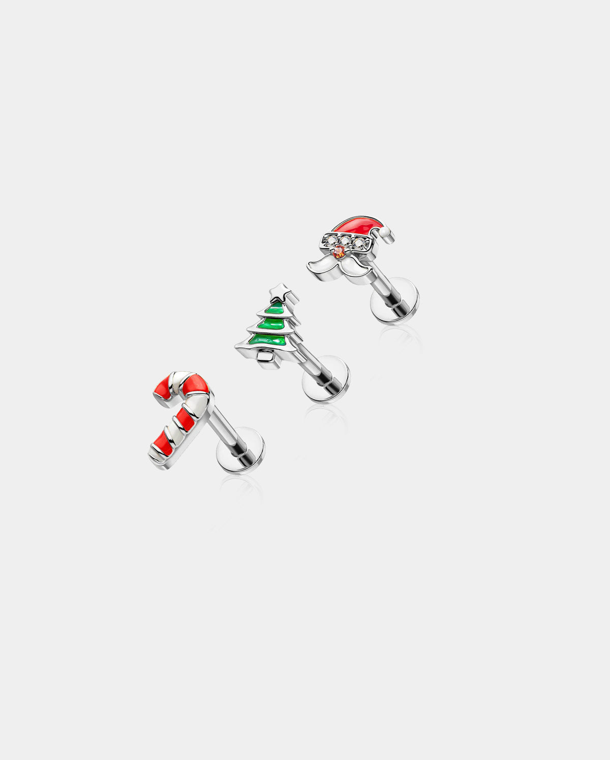 internally threaded christmas cartilage earrings