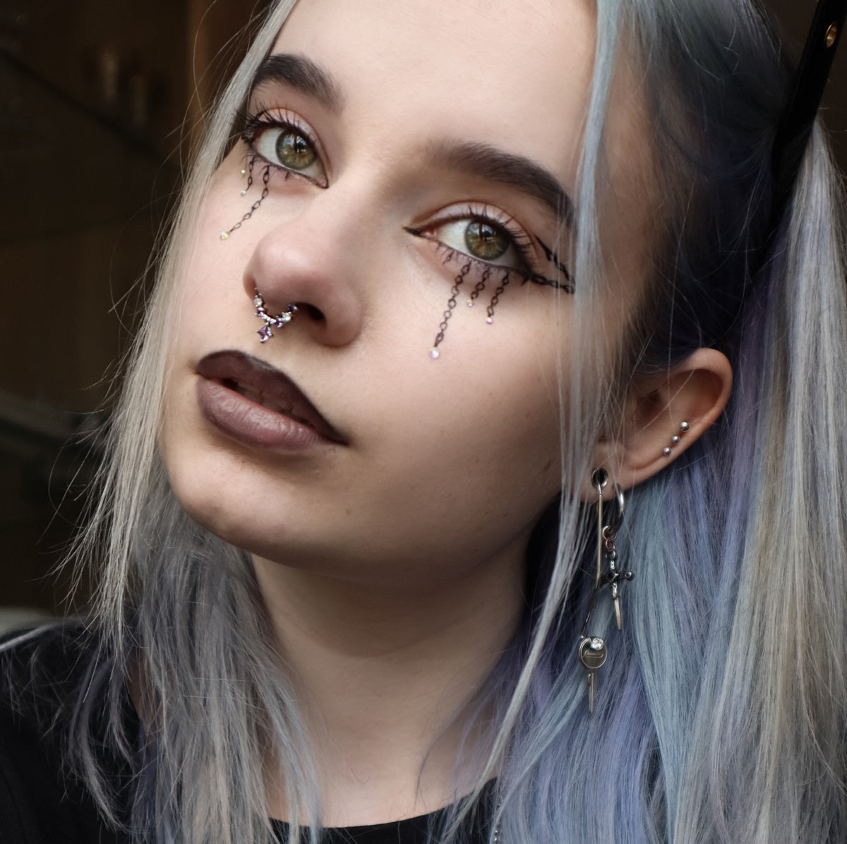 16G Colorful Square CZ Hinged Segment Septum Ring
