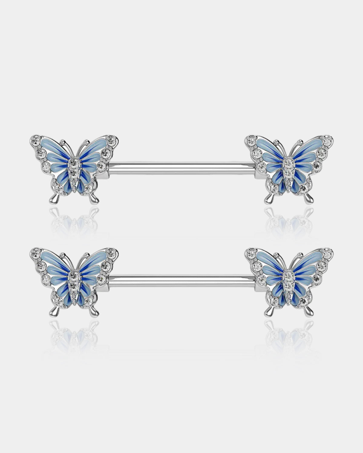 Blue Butterfly Nipple Barbell Rings Pair