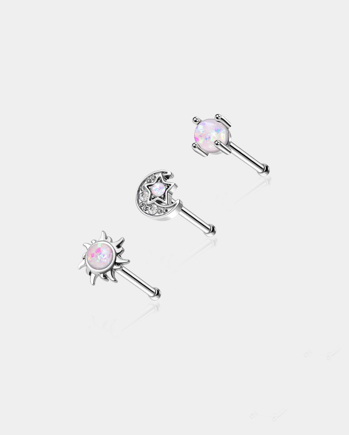 3PCS Opal Moon&Star Nose Studs