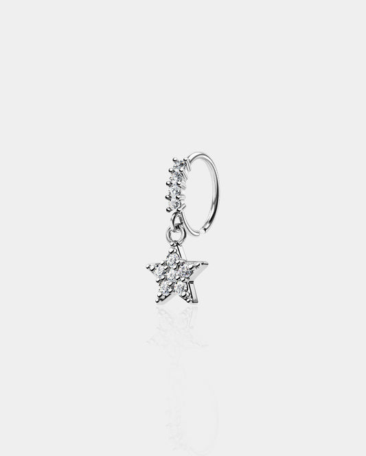 20G Five Pointed Star CZ Dangle Nose Hoop Helix Earrings