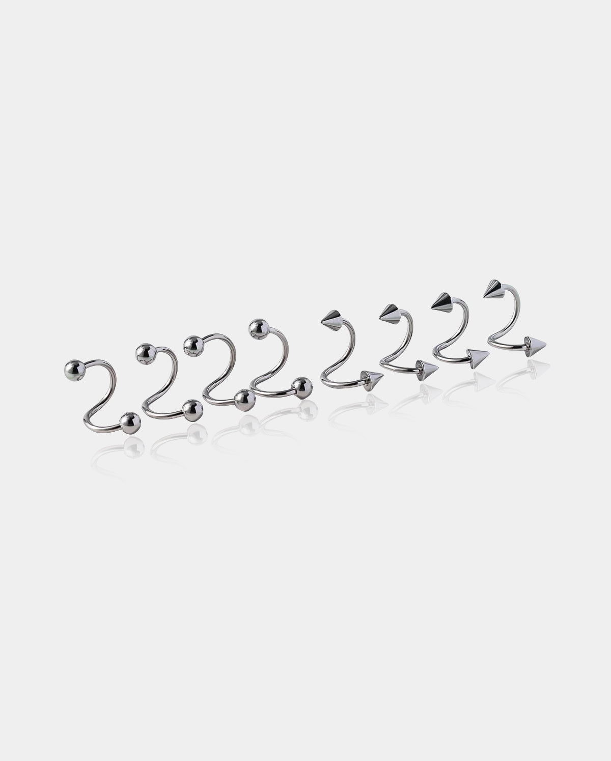 8PCS Basic Ball Spike Twisted Spiral Helix Ring Set