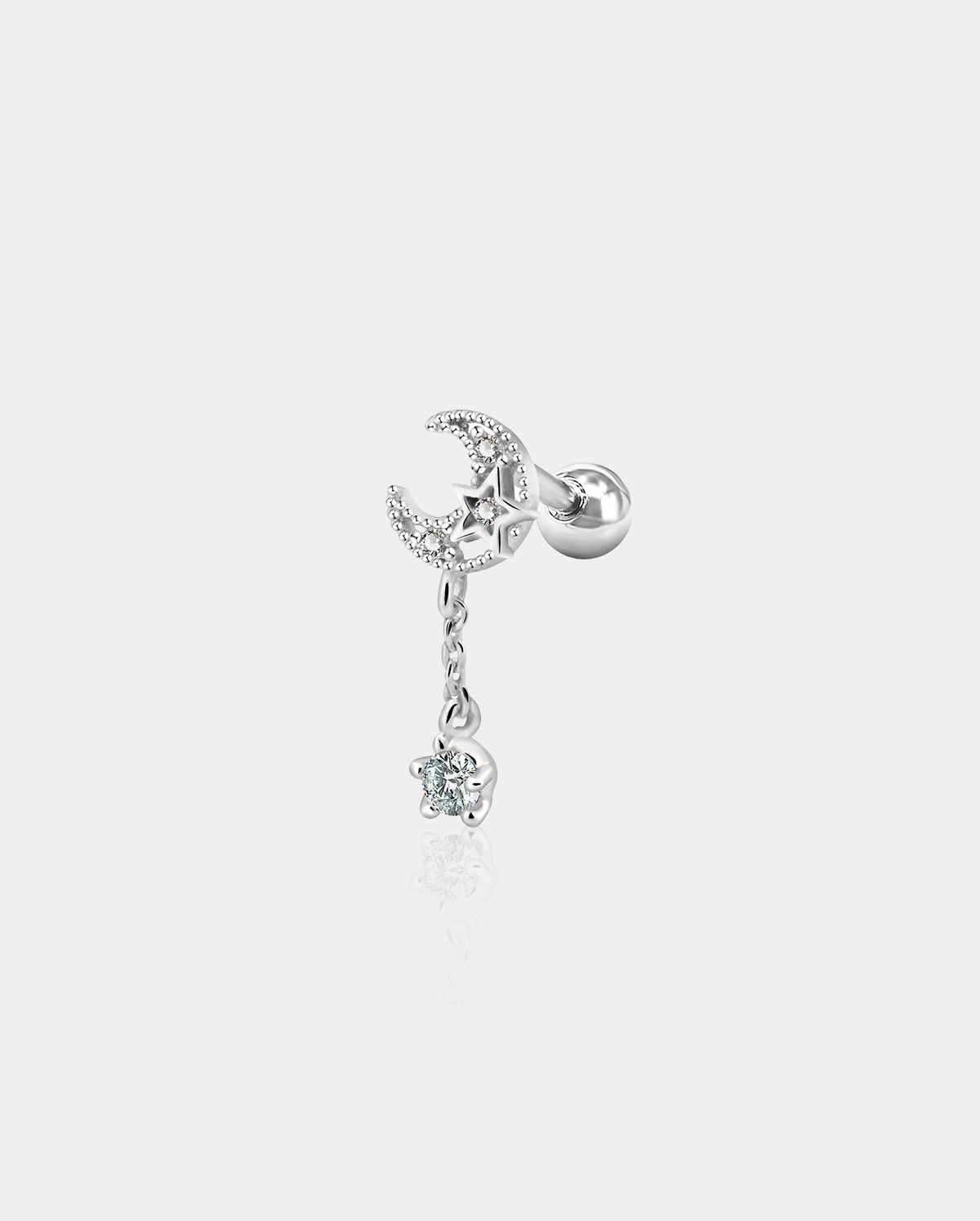 16G CZ Dangle Moon and Star Rose Gold Cartilage Stud - OUFER BODY JEWELRY 