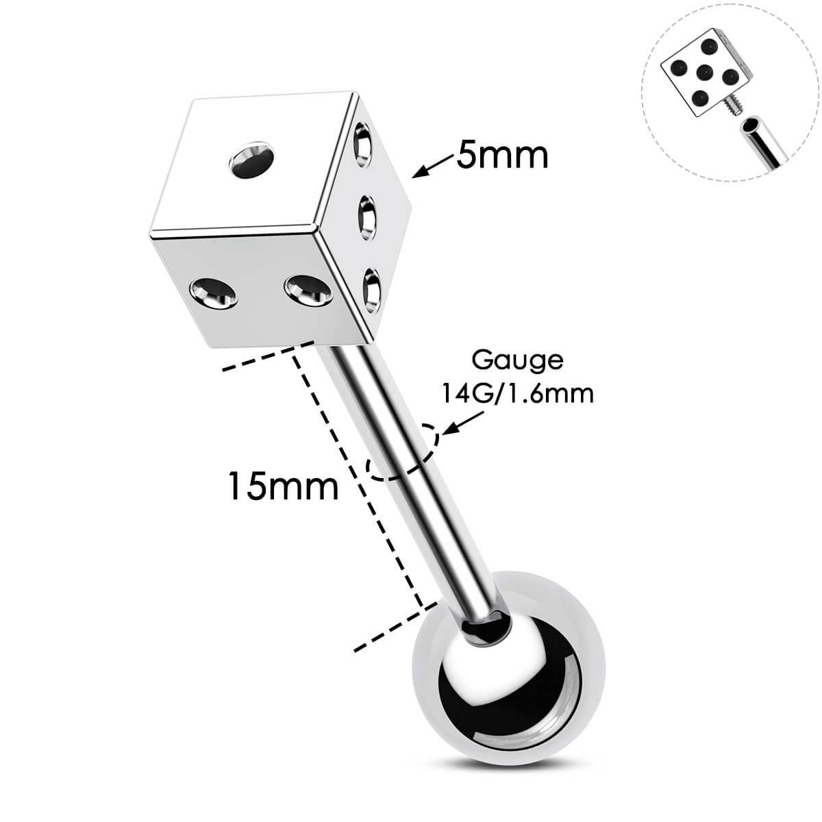 15mm dice tongue piercing