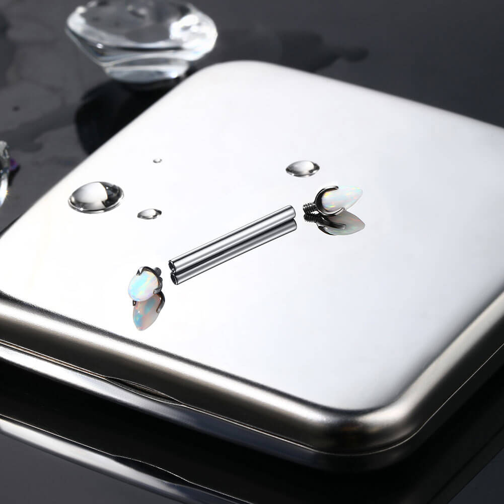 Internally Threaded Opal Titanium Nipple Ring Pair