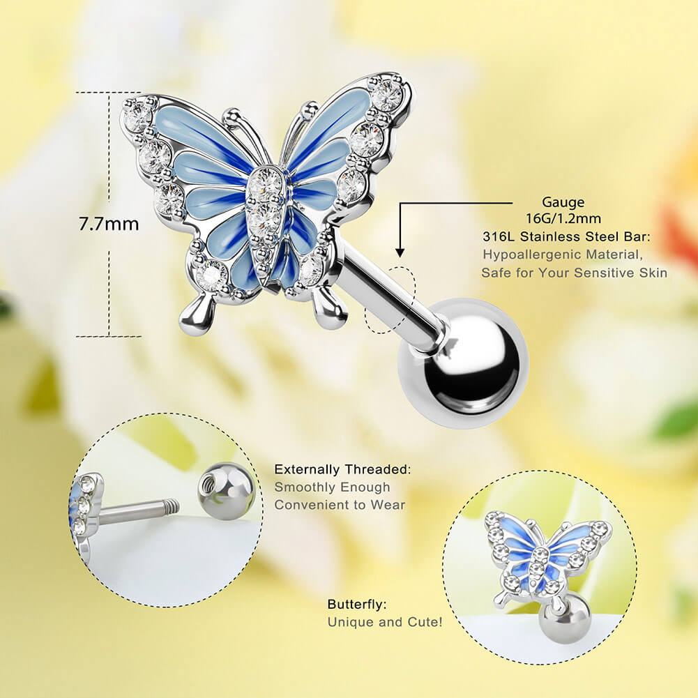 Blue Butterfly Cartilage Helix Stud