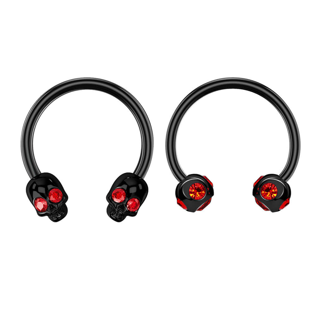 2PCS Skull Head Horseshoe Ring Set