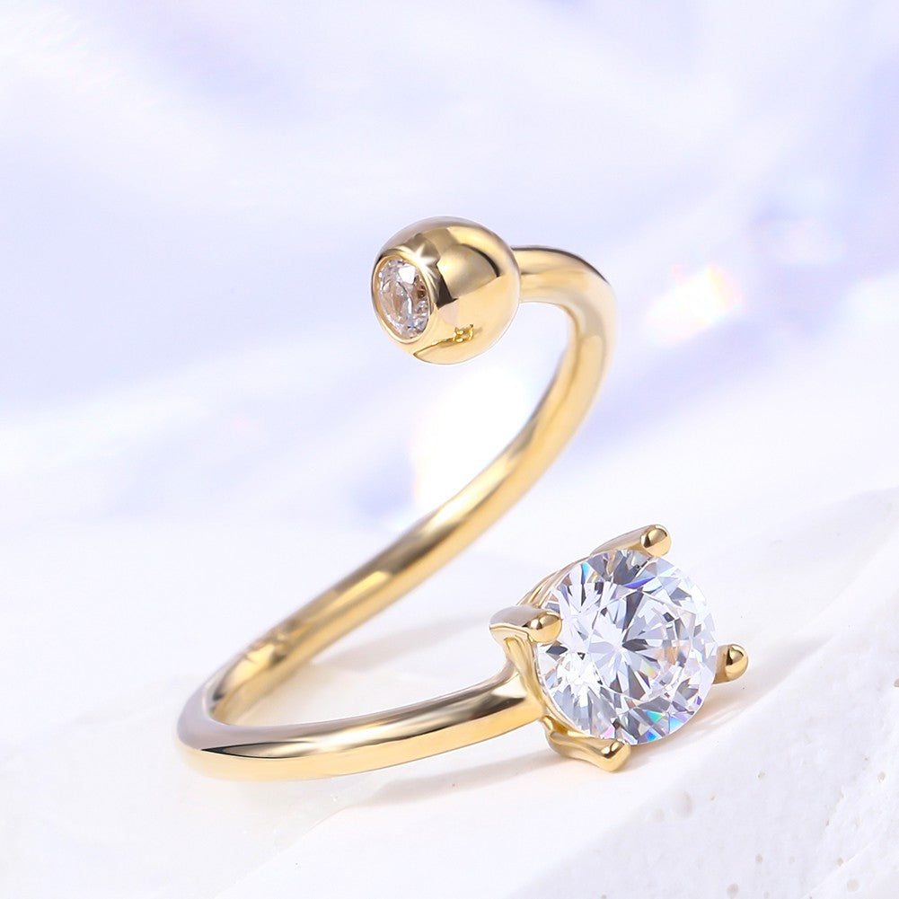 14K Gold 16G Round CZ S-shaped Cartilage Helix Earring